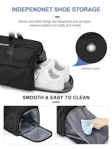 livbote Gym Bag for Women Men, Sport Duffel Bag with Toiletry Bag & Shoe Compartment,Waterproof Travel Weekender Overnight Carry on Bag for Yoga with Trolley Sleeve, Black Set - Image 4