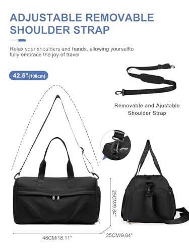 livbote Gym Bag for Women Men, Sport Duffel Bag with Toiletry Bag & Shoe Compartment,Waterproof Travel Weekender Overnight Carry on Bag for Yoga with Trolley Sleeve, Black Set - Image 5