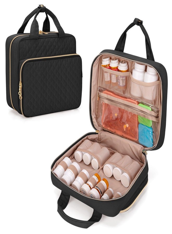 داميرو منظم زجاجات الأدوية من دامرو، منظم حقيبة أدوية للسفر، منظم أدوية وتخزين للأدوية والفيتامينات وزيت السمك والمكملات الطبية للنساء والرجال، لون أسود - Image 1