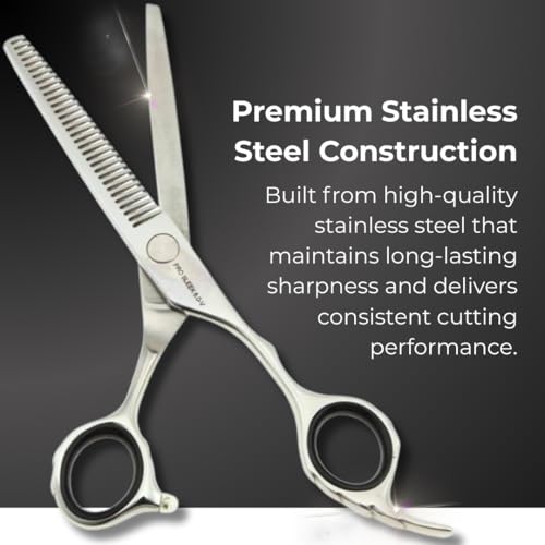 FOLELLO - Professional Hair Cutting Thinning Scissors - Stainless Steel - Barber Hair Cutting Trimming Razor Edge Teeth Blending Scissor 6" (32 TOOTH) - Adjustment Ball bearing Screw - Image 3