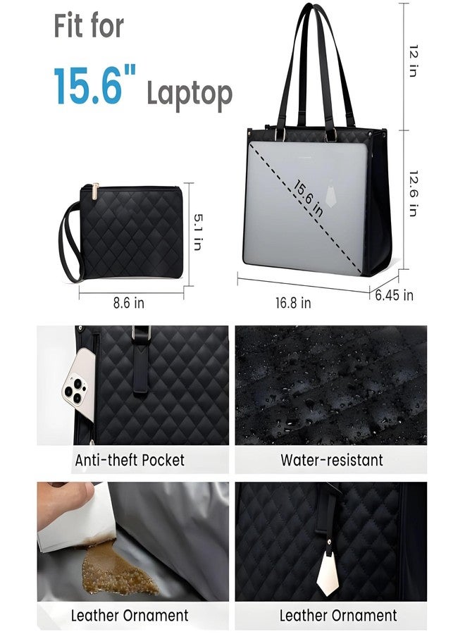 Gowloz Large Laptop & Lunch Tote Bag for Women - Spacious Office Shoulder Handbag for Work, Travel & Daily Use with Multi Compartments (Black) - Image 2