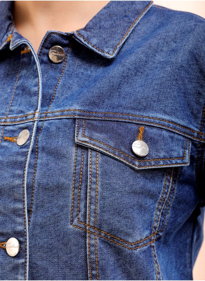 Freehand - Women Street Slim Fit Long Sleeve Back Printed Denim Jacket - Image 1