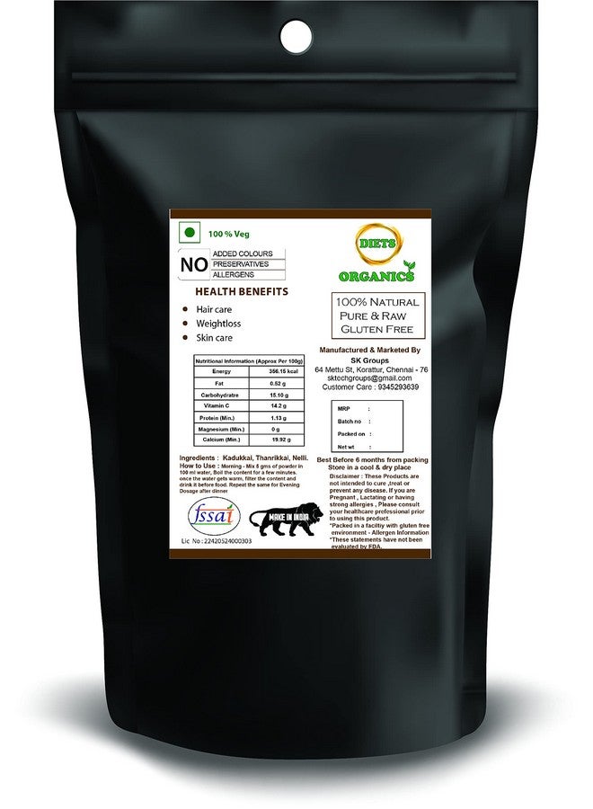 Triphala Powder -100Gms ( 2) Kadukkai, Thanrikkai, And Nellikai 100 G Pack Of 2