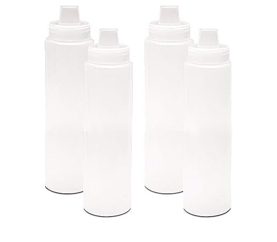 THW® 1litre (1000 ml) 36 oz Plastic Squeeze Bottles For CHEESE BLEND Ketchup Mustard Mayo Hot BBQ Sauce Dressing, Clear- Pack of 4 Pieces - Image 3