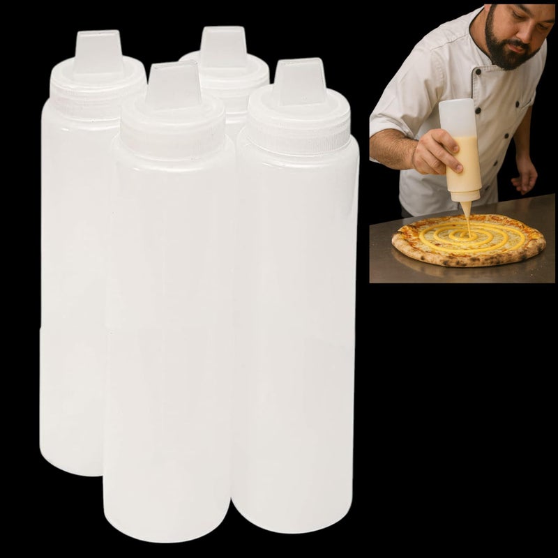 THW® 1litre (1000 ml) 36 oz Plastic Squeeze Bottles For CHEESE BLEND Ketchup Mustard Mayo Hot BBQ Sauce Dressing, Clear- Pack of 4 Pieces - Image 5