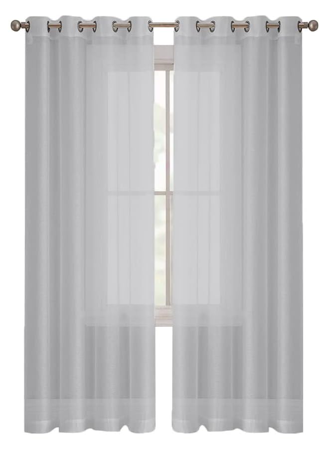 The Bros ستائر شفافة، 2 لوحات شبه شفافة أساسية بجيب قضيب ستارة للنافذة للحديقة، الفناء، غرفة النوم وزينة غرفة المعيشة (135x243 سم، رمادي) - Image 1