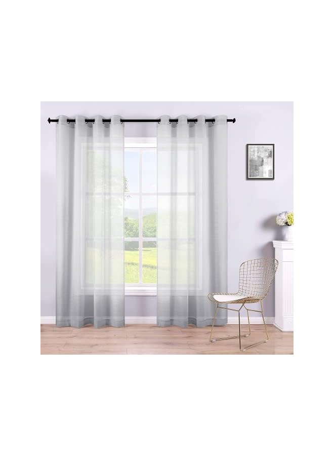 The Bros ستائر شفافة، 2 لوحات شبه شفافة أساسية بجيب قضيب ستارة للنافذة للحديقة، الفناء، غرفة النوم وزينة غرفة المعيشة (135x243 سم، رمادي) - Image 2