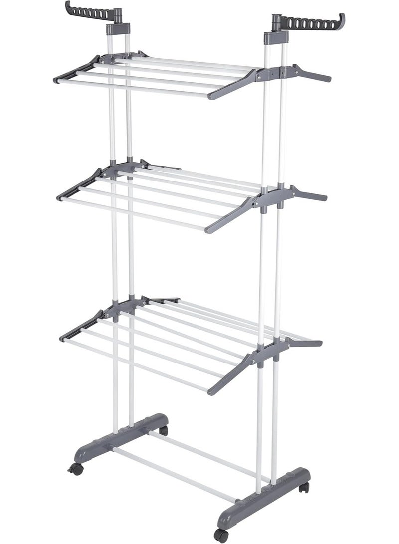 Lacoz 3 Tier Foldable Cloth Drying Stand with WheelsLaundry Drying Rack for Indoor & Outdoor Use Clothes Airer with Hanger Slots - Image 1