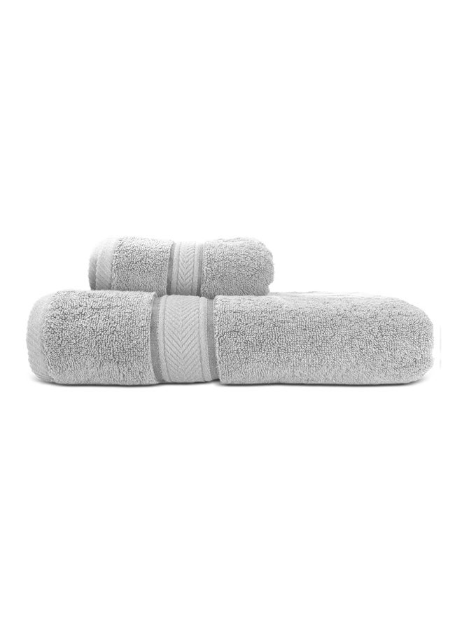Hotel Linen Klub LUXURY PACK of 2  Bath and Hand Towel Set - 100% Cotton 650 GSM Terry Dobby Border Ring Spun - Super Soft ,Quick Dry,Highly Absorbent ,Silver - Image 1