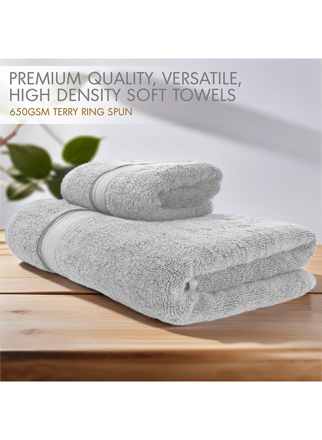 Hotel Linen Klub LUXURY PACK of 2  Bath and Hand Towel Set - 100% Cotton 650 GSM Terry Dobby Border Ring Spun - Super Soft ,Quick Dry,Highly Absorbent ,Silver - Image 3