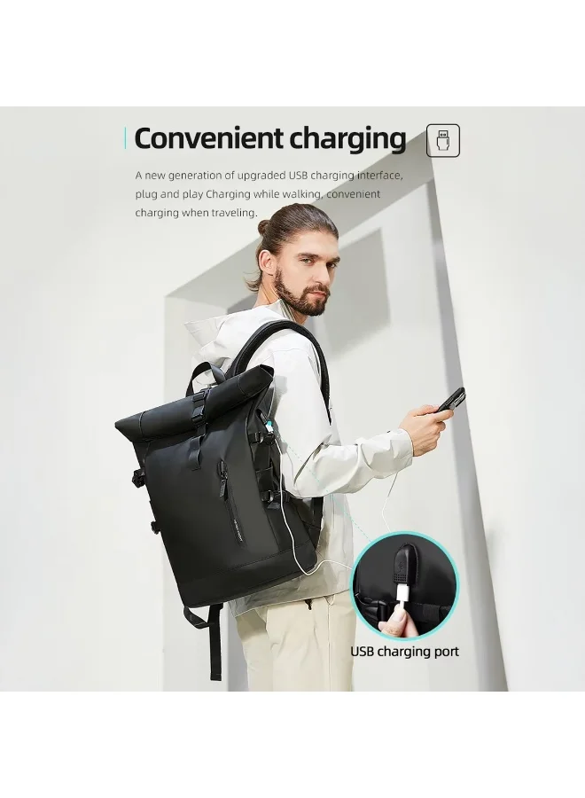 Mobcos Mobcos Travel Big Back Pack Black 8448 Mobcos Travel Big Back Pack Black 8448 Expandable Waterproof Roll-Top Laptop Backpack with USB Charging Port – Anti-Theft Travel Backpack for Men & Women, Durable Oxford Leather Material, 18L–27L Expandable Capacity, Business & Outdoor Daypack  | Best Price UAE