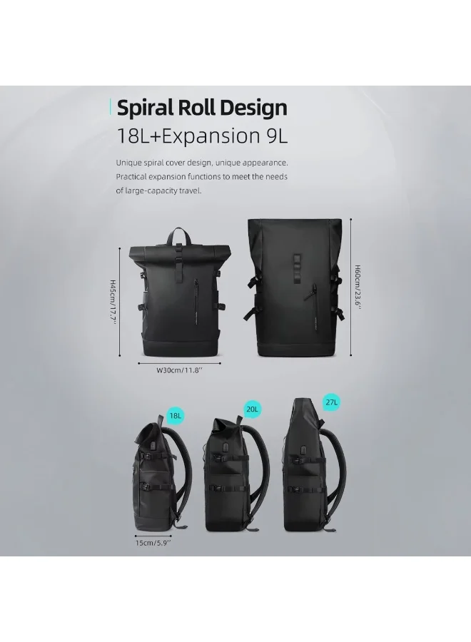 Mobcos Mobcos Travel Big Back Pack Black 8448 Mobcos Travel Big Back Pack Black 8448 Expandable Waterproof Roll-Top Laptop Backpack with USB Charging Port – Anti-Theft Travel Backpack for Men & Women, Durable Oxford Leather Material, 18L–27L Expandable Capacity, Business & Outdoor Daypack  | Best Price UAE