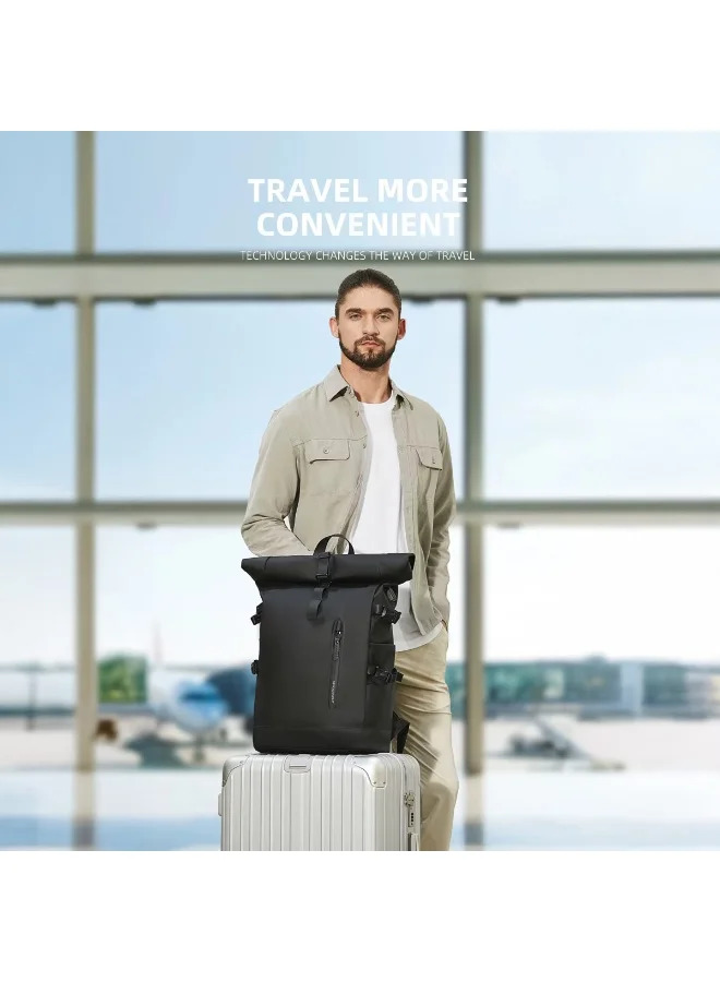 Mobcos Mobcos Travel Big Back Pack Black 8448 Mobcos Travel Big Back Pack Black 8448 Expandable Waterproof Roll-Top Laptop Backpack with USB Charging Port – Anti-Theft Travel Backpack for Men & Women, Durable Oxford Leather Material, 18L–27L Expandable Capacity, Business & Outdoor Daypack  | Best Price UAE