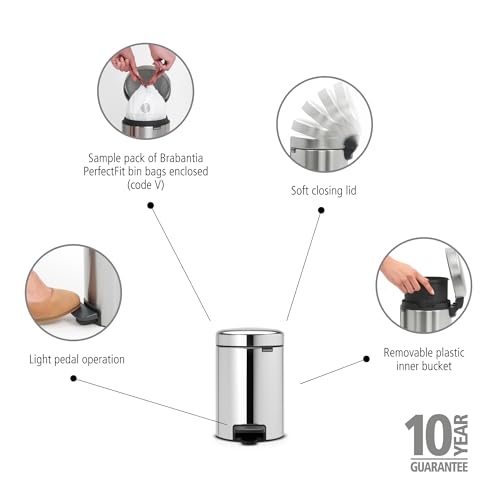 Brabantia New Icon Step Trash Can (0.8 Gal/Brilliant Steel) Soft Closing Kitchen Garbage/Recycling Can with Removable Bucket - Image 2