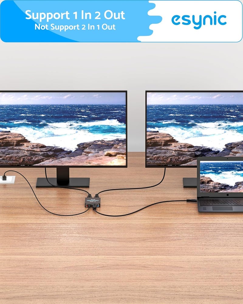eSynic Portable HDMI Splitter 1 in 2 Out - Metal Case4K @ 30Hz HDCP Bypass Splitter [Only Mirror No Extend Mode] - Supports PS4/Fire Stick/HDTV, Plug & Play 2-Way Display Duplication for Home/Office - Image 5
