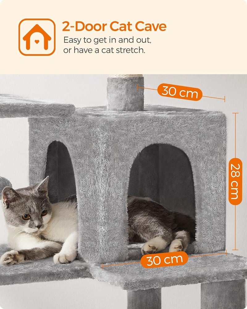 Cat Tree, 56.3-Inch Cat Tower for Indoor Cats, Multi-Level Cat Condo with Scratching Posts, Perches, Hammock and Cave, Light Gray UPCT161W01 - Image 5