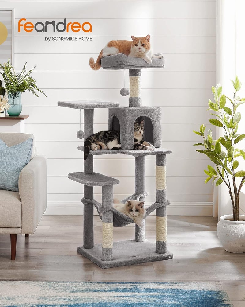 Cat Tree, 56.3-Inch Cat Tower for Indoor Cats, Multi-Level Cat Condo with Scratching Posts, Perches, Hammock and Cave, Light Gray UPCT161W01 - Image 2