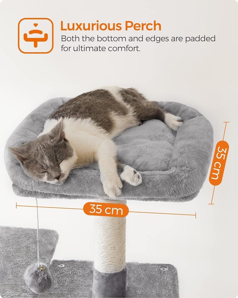 Cat Tree, 56.3-Inch Cat Tower for Indoor Cats, Multi-Level Cat Condo with Scratching Posts, Perches, Hammock and Cave, Light Gray UPCT161W01 - Image 4