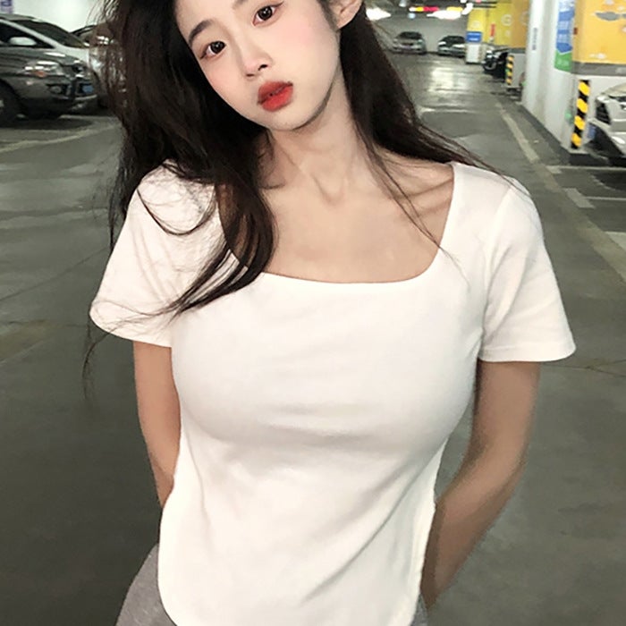 K01 [Official Picture] 180g Milk Silk Pure Color Short-Sleeved Slim-Fitting Bottoming Shirt for Women to Wear Inside and Outside Casual Tops White - Image 1