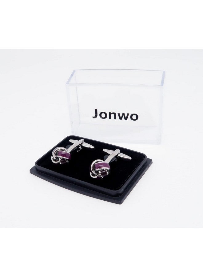 Jonwo Black Purple Twist Knot Cufflinks For Men French Tuxedo Shirt In Gift Box Metal Wedding Business Shirt Cufflinks Anniversary Present - Image 5