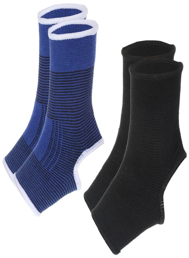 Psiriol 2 Pairs Muay Thai Ankle Support Compression Ankle Sleeve Boxing Foot Braces for Men Women Kickboxing Martial Arts Gym Running Sports, Breathable Foot Wraps Support, Black Blue - Image 1