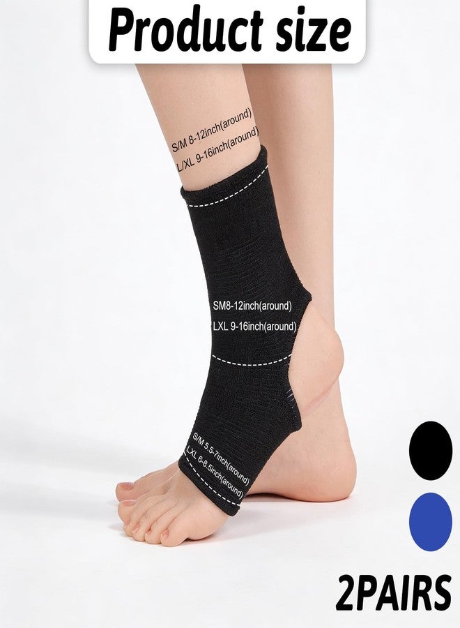 Psiriol 2 Pairs Muay Thai Ankle Support Compression Ankle Sleeve Boxing Foot Braces for Men Women Kickboxing Martial Arts Gym Running Sports, Breathable Foot Wraps Support, Black Blue - Image 2