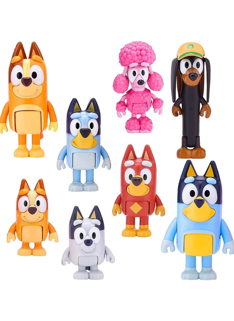 KOWVOWZ KOWVOWZ 8 PCS Bluey Action Toys Playset, Wolves-Bluey Figurines Family and Friends Set for Toddlers, Muffin Cake Toppers Bandit (Dad) Chilli (Mum) Coco Bingo Snickers Rusty (Small)  - Image 1