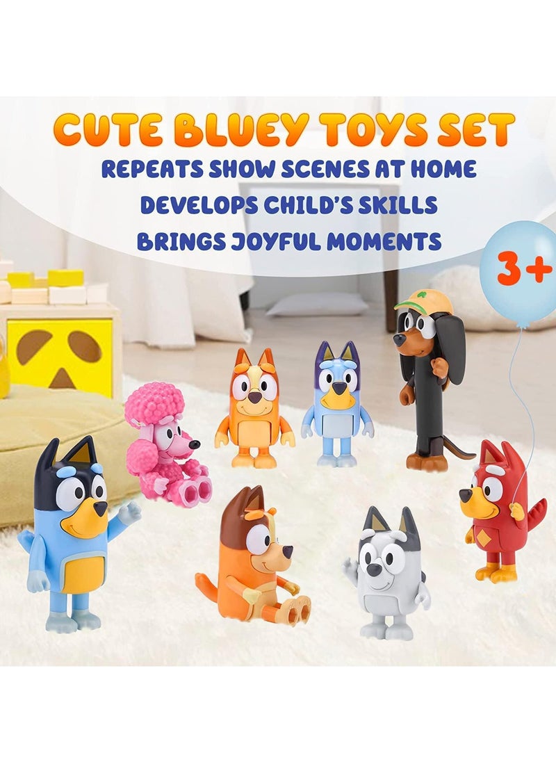 KOWVOWZ KOWVOWZ 8 PCS Bluey Action Toys Playset, Wolves-Bluey Figurines Family and Friends Set for Toddlers, Muffin Cake Toppers Bandit (Dad) Chilli (Mum) Coco Bingo Snickers Rusty (Small)  - Image 3