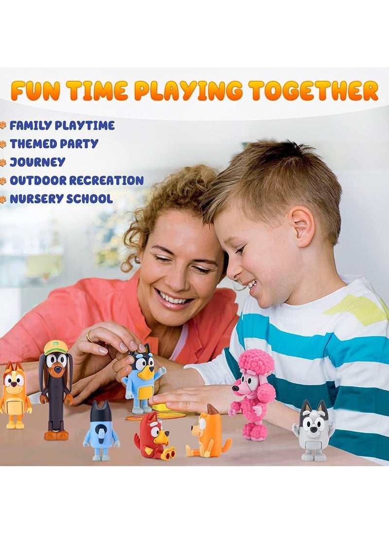 KOWVOWZ KOWVOWZ 8 PCS Bluey Action Toys Playset, Wolves-Bluey Figurines Family and Friends Set for Toddlers, Muffin Cake Toppers Bandit (Dad) Chilli (Mum) Coco Bingo Snickers Rusty (Small)  - Image 5