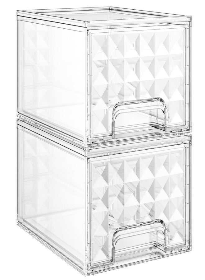 Delamu 2 Pack Stackable Storage Drawers, Makeup Skincare Holder Vanity Storage Organizer, Plastic Drawers For Vanity Desk, Undersink, Kitchen Cabinet, Pantry, Bottle Organizer Baby And Storage,Clear - Image 1