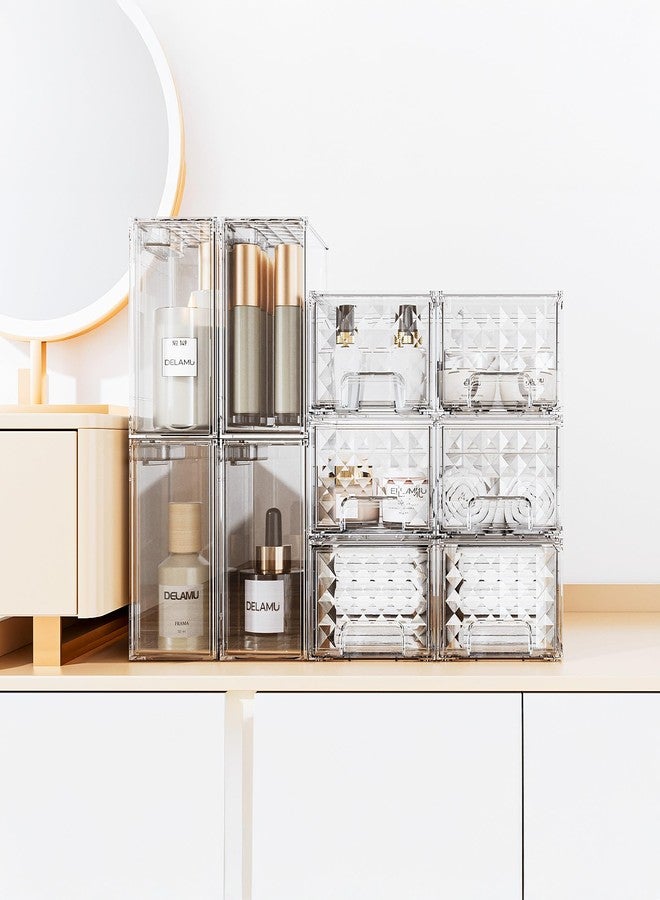 Delamu 2 Pack Stackable Storage Drawers, Makeup Skincare Holder Vanity Storage Organizer, Plastic Drawers For Vanity Desk, Undersink, Kitchen Cabinet, Pantry, Bottle Organizer Baby And Storage,Clear - Image 2