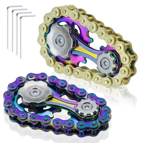LENDOD 2 PACK Metal Bike Chain Fidget Spinners Toys for Adults Teens Kids Cool Gadgets Office Desk Toy Stress Relief Sensory Items for Autism ADHD Anxiety Stocking Stuffers for Teen Boys Adult Men Gift - Image 1