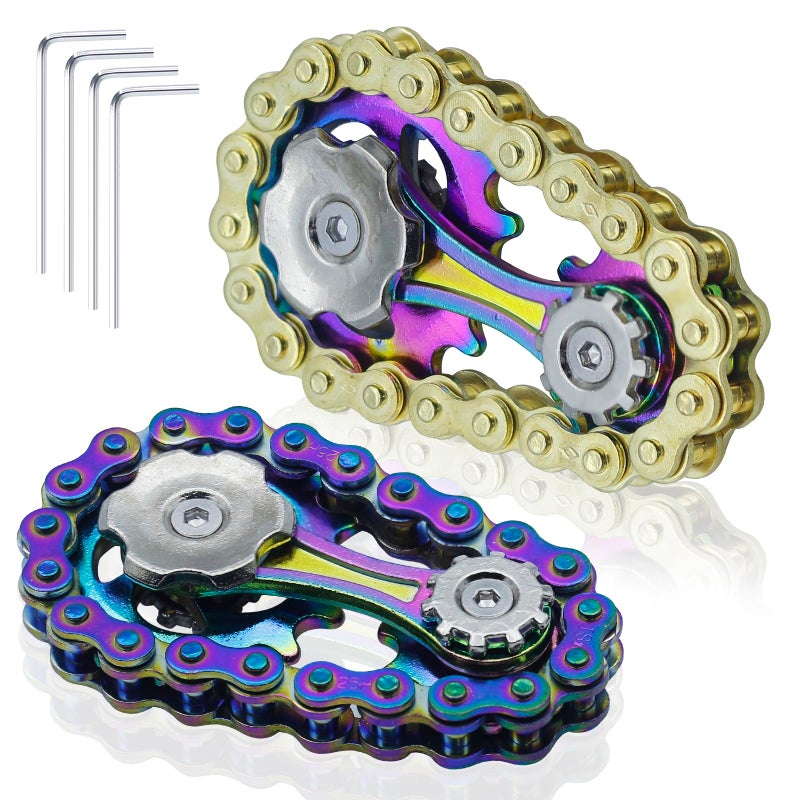 LENDOD 2 PACK Metal Bike Chain Fidget Spinners Toys for Adults Teens Kids Cool Gadgets Office Desk Toy Stress Relief Sensory Items for Autism ADHD Anxiety Stocking Stuffers for Teen Boys Adult Men Gift - Image 3