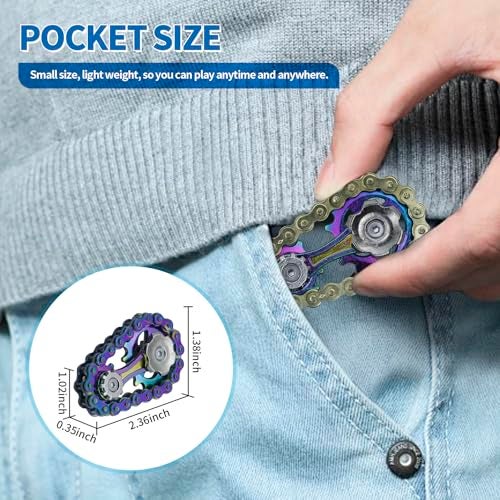 LENDOD 2 PACK Metal Bike Chain Fidget Spinners Toys for Adults Teens Kids Cool Gadgets Office Desk Toy Stress Relief Sensory Items for Autism ADHD Anxiety Stocking Stuffers for Teen Boys Adult Men Gift - Image 5