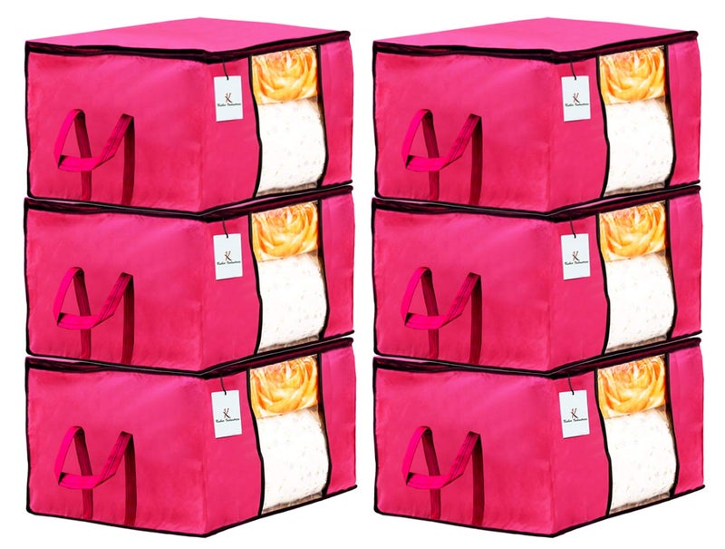 Kuber Industries Underbed Storage Bag Storage Organiser Blanket Cover Set of 6 Pink Extra Large Size - Image 1