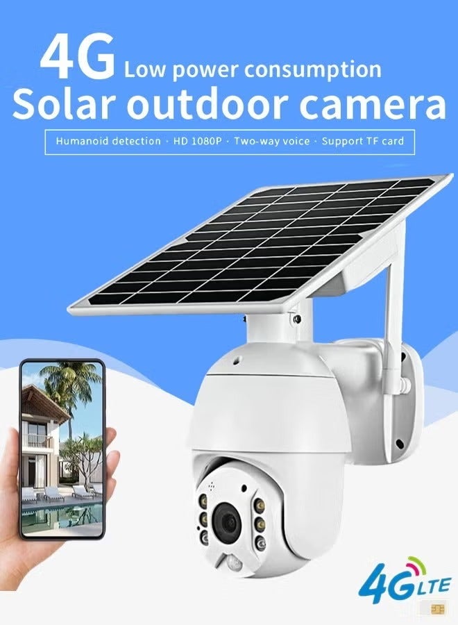 Momozone كاميرا مراقبة IP ببطاقة SIM 4G LTE بدقة 8 ميجابكسل وكاميرا CCTV خارجية بدقة 1080 بكسل ورؤية ليلية PTZ ملونة بالأشعة تحت الحمراء ورؤية ليلية مزدوجة المستشعر وكشف الحركة ونظام كاميرا مراقبة إمالة مع لوحة شمسية - Image 1