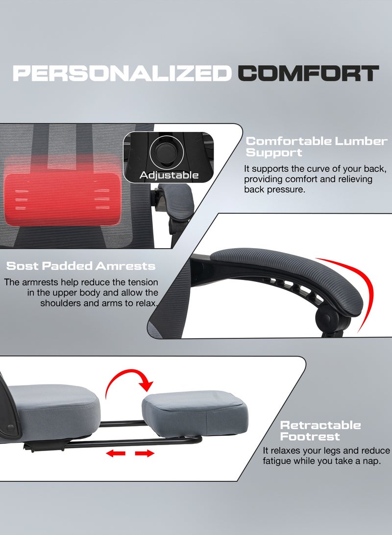 DROGO Ergonomic Office Chair for Work from Home, High Back Computer Chair with Footrest, Breathable Mesh, Linkage Armrest, Adjustable Seat Height, Headrest, & Lumbar Support | Desk Chair with Recline | Mesh Chair for Office Grey - Image 5