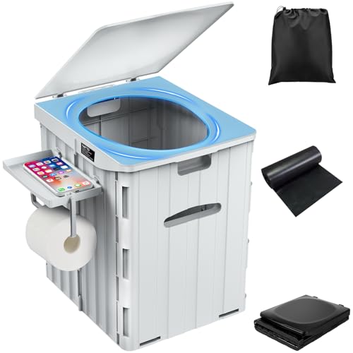 PAHTTO XL Portable Toilet for Adults Extra Large, 15.4"H Foldable Camping Toilet with Detachable Phone Shelf and Toilet Paper Holder, Waterproof Porta Potty with Lid for Camping, Long Road Trips, Car, Gray - Image 1