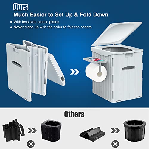 PAHTTO XL Portable Toilet for Adults Extra Large, 15.4"H Foldable Camping Toilet with Detachable Phone Shelf and Toilet Paper Holder, Waterproof Porta Potty with Lid for Camping, Long Road Trips, Car, Gray - Image 3
