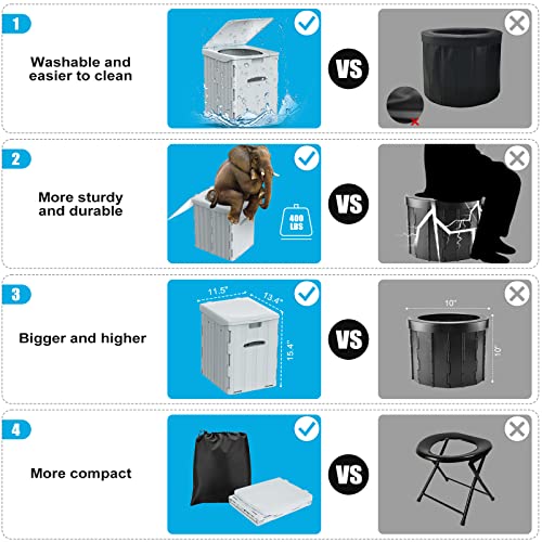 PAHTTO XL Portable Toilet for Adults Extra Large, 15.4"H Foldable Camping Toilet with Detachable Phone Shelf and Toilet Paper Holder, Waterproof Porta Potty with Lid for Camping, Long Road Trips, Car, Gray - Image 4