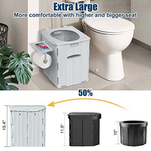 PAHTTO XL Portable Toilet for Adults Extra Large, 15.4"H Foldable Camping Toilet with Detachable Phone Shelf and Toilet Paper Holder, Waterproof Porta Potty with Lid for Camping, Long Road Trips, Car, Gray - Image 5