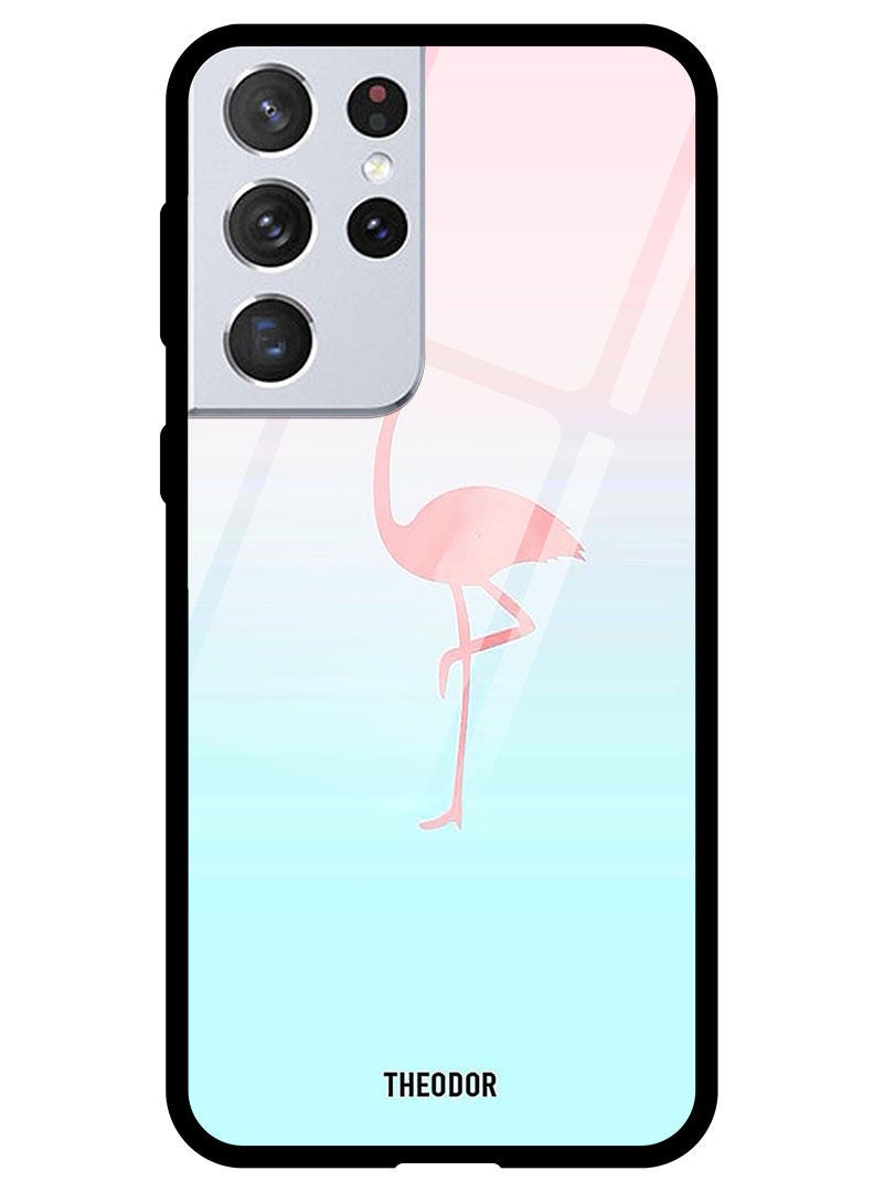 Theodor Protective Tempered Glass Case Cover Samsung Galaxy S21 ULTRA Pink Flamingo - Image 1