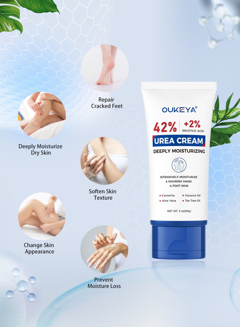 OUKEYA Urea Cream with Salicylic Acid Foot Cream -Intensive Moisturizing for Extremely Dry Skin on Hands, Feet and Elbows, Urea Lotion for Feet Maximum Strength 85g  - Image 4