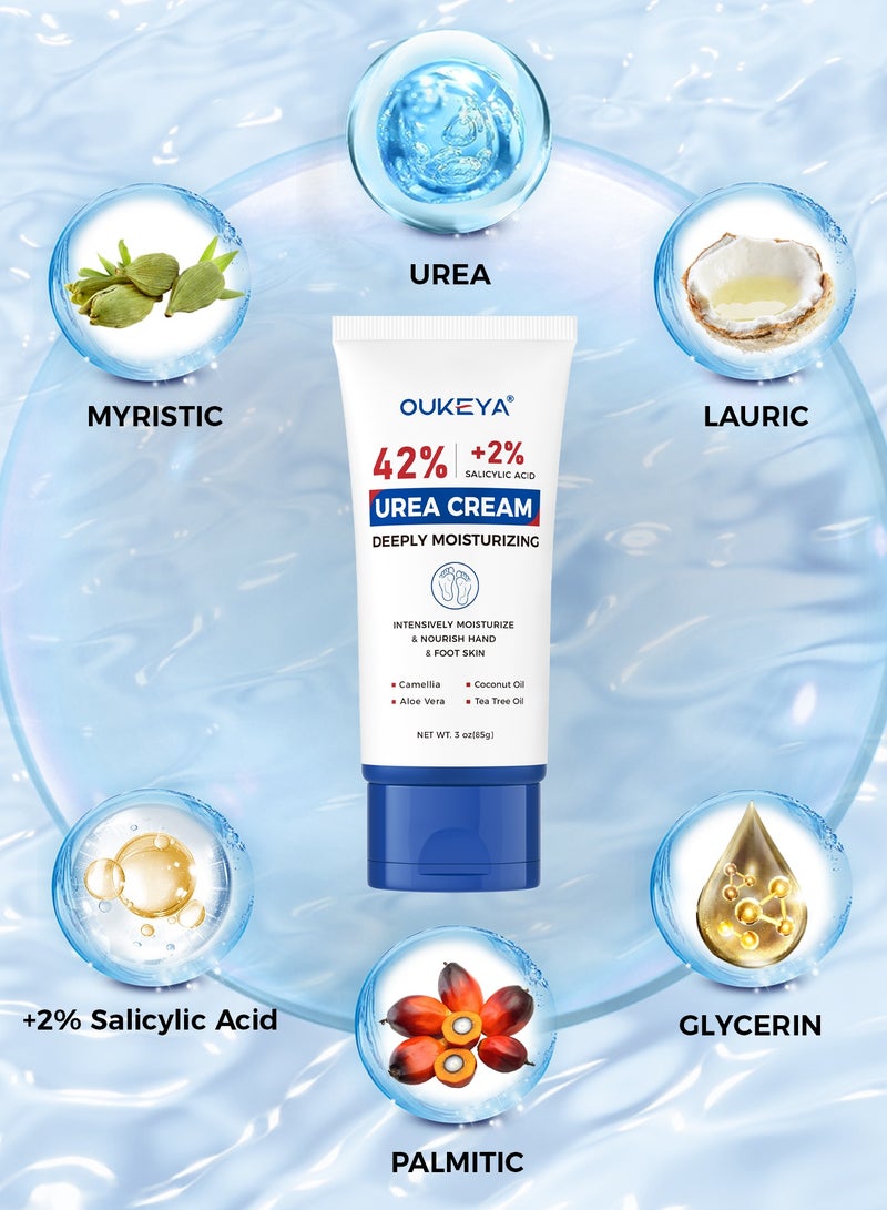 OUKEYA Urea Cream with Salicylic Acid Foot Cream -Intensive Moisturizing for Extremely Dry Skin on Hands, Feet and Elbows, Urea Lotion for Feet Maximum Strength 85g  - Image 5