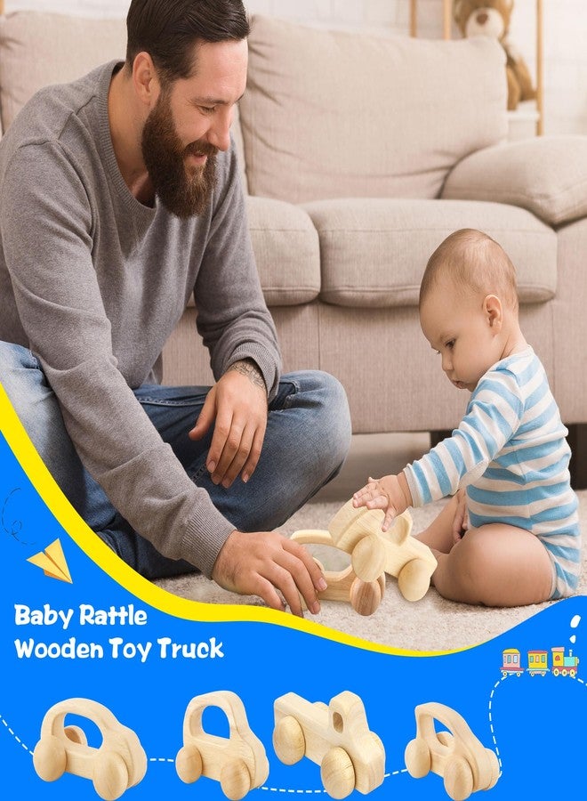 Fahacop 4 Pieces Wooden Toy Cars Mini Push Wood Truck Car Natural Wood Toys for Baby Toddler Birthday Party Gifts Nursery Decoration, 4 Styles - Image 4