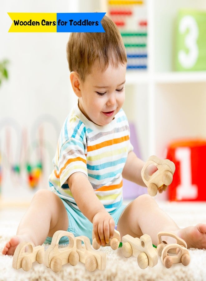 Fahacop 4 Pieces Wooden Toy Cars Mini Push Wood Truck Car Natural Wood Toys for Baby Toddler Birthday Party Gifts Nursery Decoration, 4 Styles - Image 3