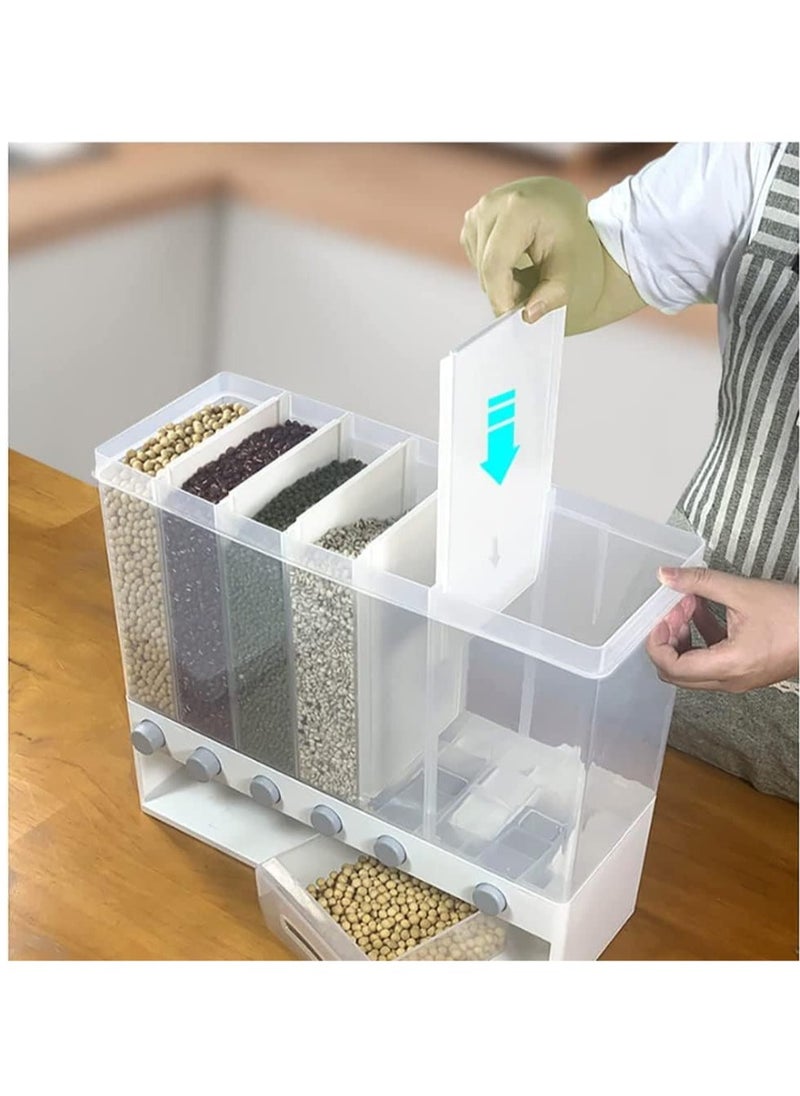 Rice Dispenser, 6-Grid 12lbs Rotating Rice Dispenser, Rice & Grain Storage Container, One-Click Rice Output, Visible And Round Rice Storage Bucket For Grains, Snacks, Candy, Coffee Beans, Dog Food