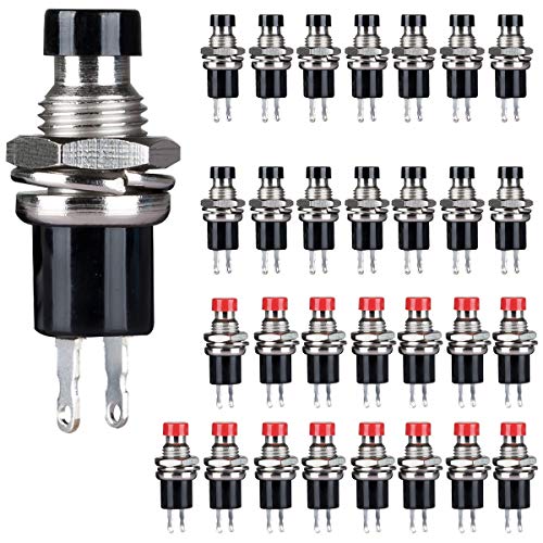 Clyxgs Momentary Push Button Switch，SPST Normal Closed NC Switch 2 Pin Mini Micro 1A 250V AC Black+Red Cap 30 PCS - Image 1