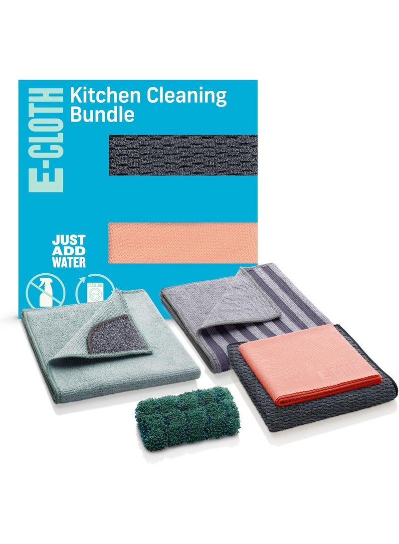 e-cloth E-Cloth 5-pc Kitchen Bundle, Microfiber Cleaning Cloths Set with Dish Scrubber, Ideal Spotless Cleaner for Granite, Marble, Kitchen, Sink, Dish and Stainless Steel Pot and Pans, 100 Wash Promise - Image 1