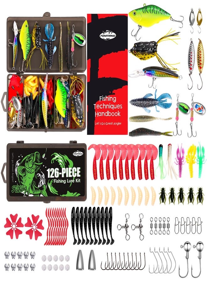 FONMANG 126-Pieces Fishing Lures Fishing Tackle Kit - Fishing Gear with VIBs/Frogs/Minnows/Soft Baits/Hooks & Weights,Fishing kit Tackle Box with Tackle Included, Fishing Lures for Freshwater and Saltwater - Image 1